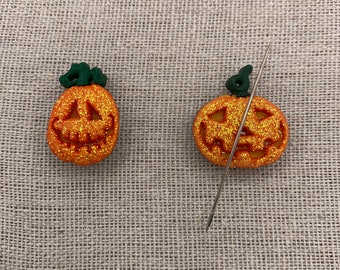 Glitter Pumpkin Needle Minder | Jack O Lantern | Halloween | Autumn | Fall | Magnetic Minder | Needle Nanny | Keeper |  Cover Minder