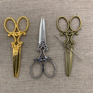 Decorative Scissors Needle Minder | Gold | Silver | Bronze | Magnetic Needle Minder | Needle Nanny | Keeper | Cover Minder | Embroidery