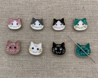 Cat Face Needle Minder | Teal | Kitty | Kitten | Black | White |  Pink | Gray | Magnetic Needle Minder | Nanny | Keeper | Cover Minder