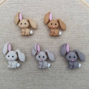 Bunny Needle Minder | Rabbit | Gray | Brown | Tan | Magnetic Needle Minder | Needle Nanny | Keeper | Cover Minder | Animal