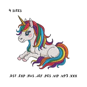 Unicorn Rainbow Embroidery Design - Digital Embroidery Download - 4 Sizes
