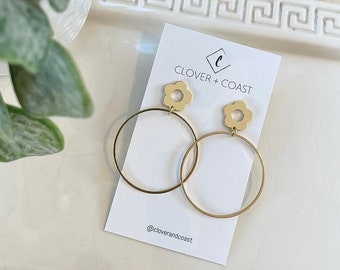 Gold Plated Hoop with Flower Stud | Statement Earrings | Boho