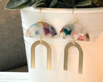 Brass Arch Earrings | Acetate Accent | Statement Earrings | Boho