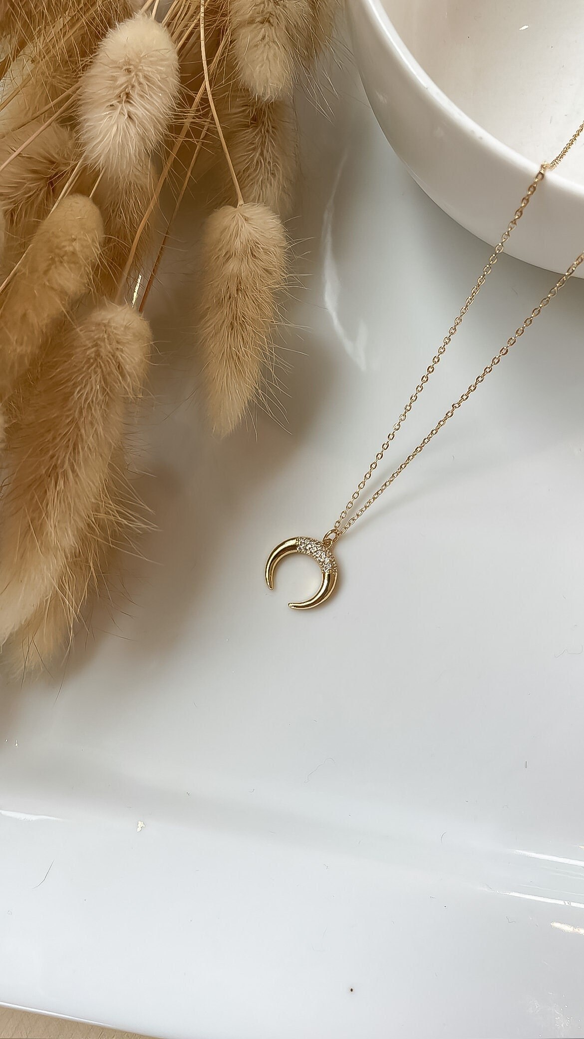 Half moon pendant gold deals