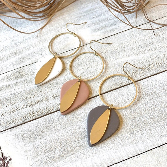 Clay Earrings Brass Accent Statement Earrings Boho