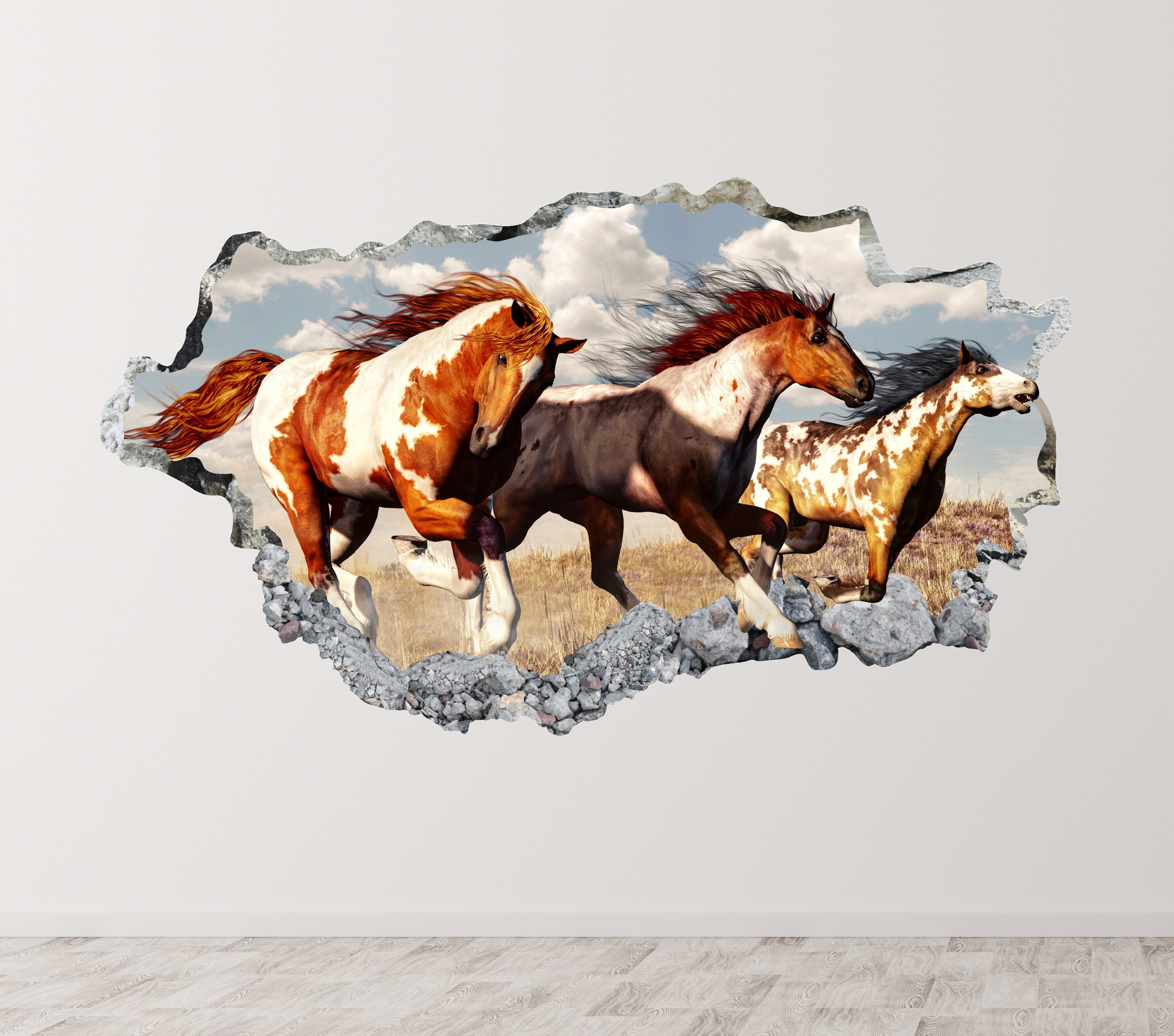 Running Horses Wall Decal Art Decor 3D Smashed Animal Sticker Etsy