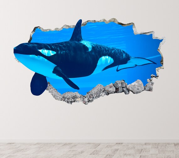 Orca Wall Decal Art Decor 3d Smashed Whale Killer Animal Etsy