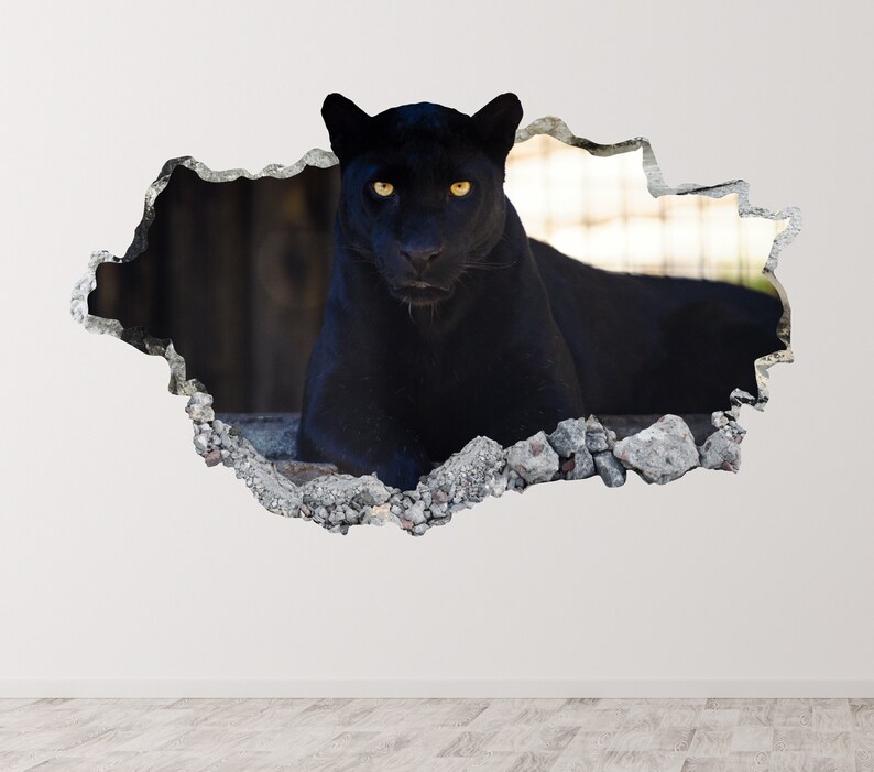 Black Panther Wall Decal Art Decor 3d Smashed Animal Sticker Etsy