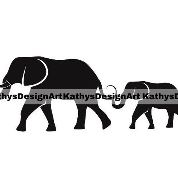 Digital Elephant family holding tails clipart, Elephant eps, png, svg, dxf, Elephant stamp, Elephant family overlay, Elephant nursery art