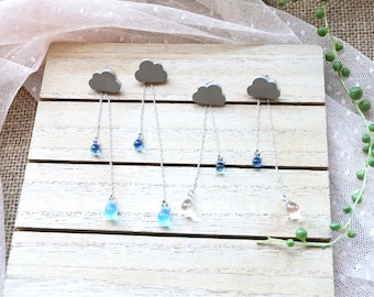 Concrete Cloud Rain Cloud Earring, rain drop earrings