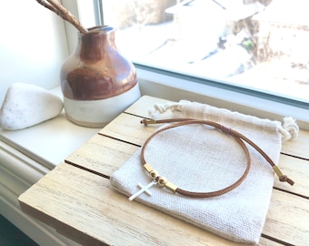 Silver Cross Cord Bracelet – Minimalist Christian Jewelry