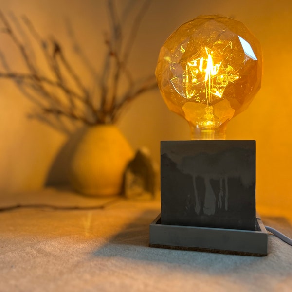 Ampoule LED rectangulaire en verre clair marron Lampe de chevet rectangulaire en béton, 110 V US
