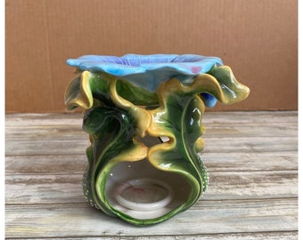 2004 Blue Sky J McCall Poppy Blue Ceramic Wax Melt Tealight Candle Warmer 5", Vintage Candle Warmer, Y2k Decor For Home