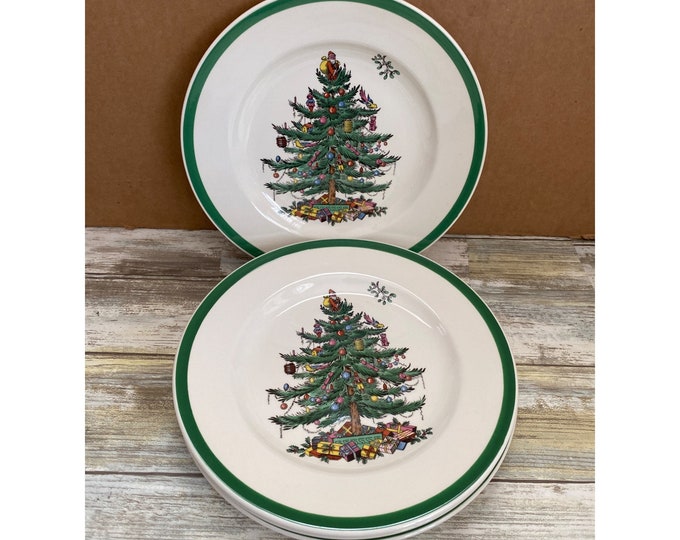 5 X Spode Christmas Tree Dessert Salad Plates 7 3/4 Made in England Pre