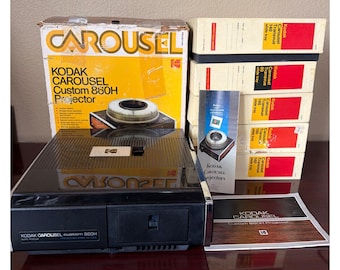 Kodak Carousel Custom 860H Slide Projector Complete + 5 Trays w/Boxes Functional