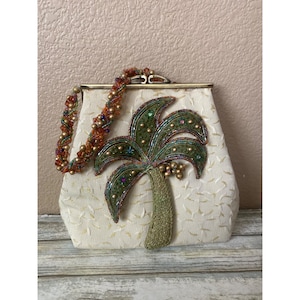 Mary Frances Palm Tree Beaded Handbag – Tropical Resort Purse – Vintage Collectible Evening Bag - Rare Tropical Accessory