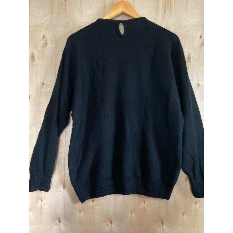 1980s Vanna White Women's Mesh Beaded Black Sweater Lamb's Wool