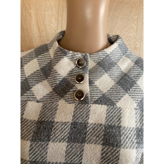 1960s Handmade Mod Dress Funnel Neck Check Print … - image 3