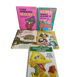 Lot of 5 Vintage 1970s Hardcover Children&#39;s Books Sesame Street Sweet Pickles, Vintage Nursery Books, Books for Children