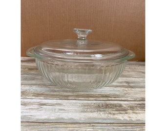 1980s Pyrex Round Clear 2Qt - 2L Ribbed Casserole Dish w/LId 024-S, Vintage Pyrex Dish, Vintage Casserole Dish, Gift for Pyrex Collector