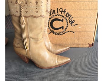 Charlie 1 Horse Lucchese lichtbruine leren enkellaarzen met kwastjes voor dames, 8 met doos