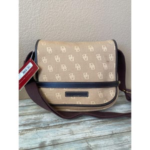 Vintage Dooney & Bourke Small Messenger Bag SP380 EX Made in USA – 1990s/2000s Logo Canvas Crossbody Purse with Leather Trim
