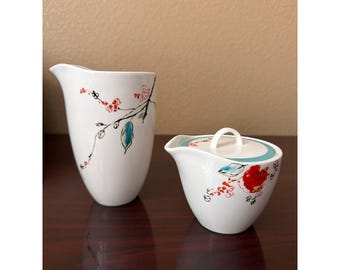 Lenox "Chirp" Creamer and Sugar Bowl w/Lid Set of 2 Pre-owned No Box