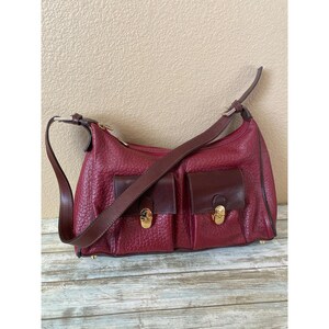 Vintage Valentina Burgundy Pebble Leder Umhängetasche - Made in Italy, Vintage Valentina Geldbörse, Leder Geldbörse, Damen Handtasche Leder