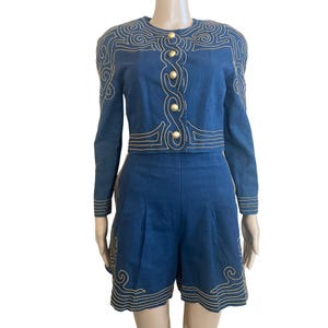 1980s/90s Marie St. Claire Navy Blue Linen Blend 2-Pc Short Set w/Pockets Size 4