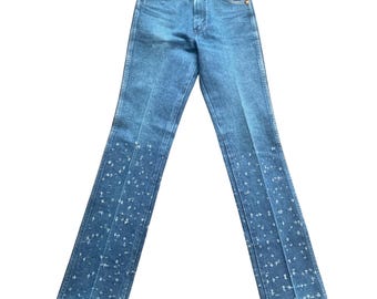 Damen Wrangler Jeans Cowboy Cut Gerades Bein Gedruckt Talon Zip Sz 31x36 USA