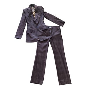 Vintage Y2K Dolce & Gabbana Pinstripe Wool Suit – Women’s IT 38 US 2 Small Leopard Lined Blazer and Trousers Made in Italy
