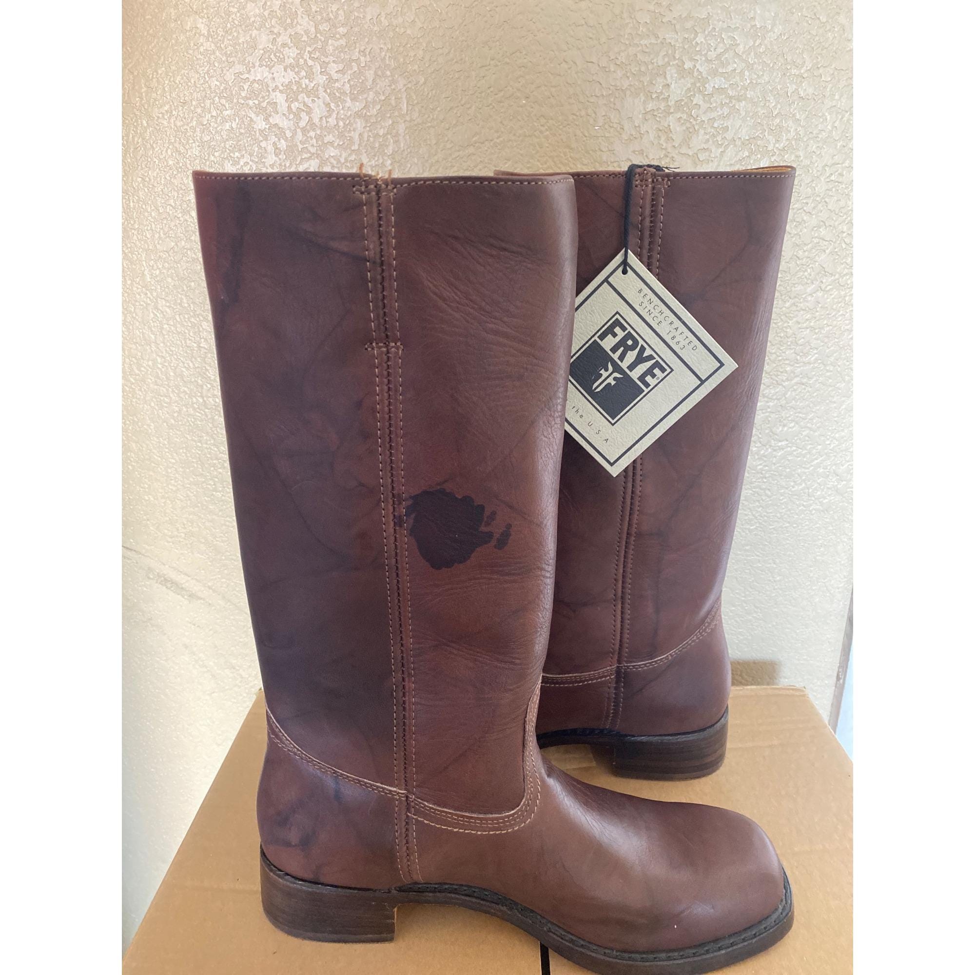 Vintage White Label Frye 14L Brown Campus Boots #87290 Men display picture 1