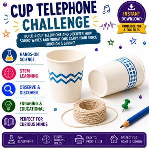 Cup Telephone Challenge | STEM Activity for Kids | Printable Science Experiment PDF & PNG