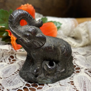 Vintage Metal Elephant Figurine Pen Holder, Elephant Office Home Decor, Gift for the Elephant Lover