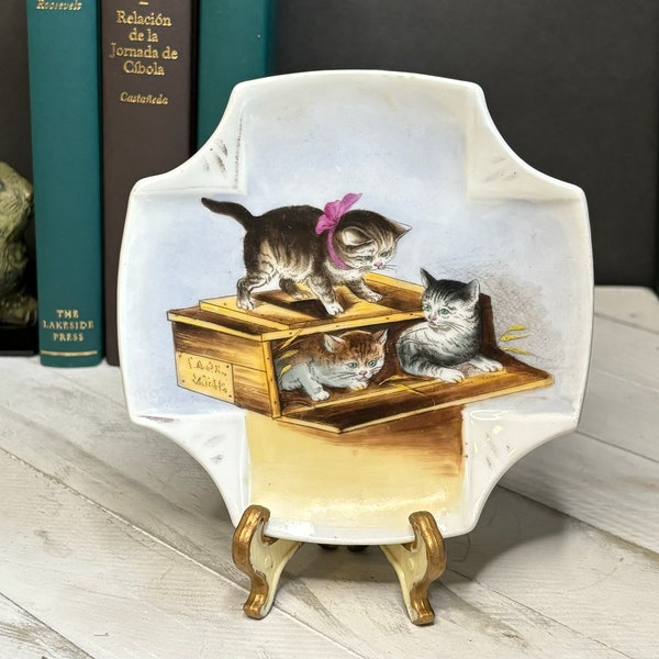 Playful Kittens Trinket Dish, Painted Cat Trinket Dish, Small