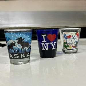 Vasos de chupito de recuerdo, vaso de chupito de Alaska, vaso de chupito con la frase &quot;I Love New York&quot;, vaso de chupito de Texas, recuerdos del estado, regalos