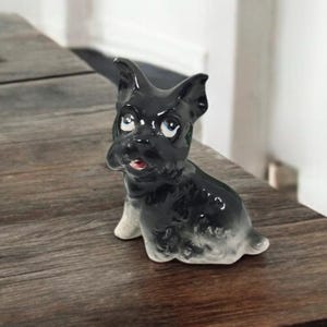 Vintage Ceramic Scottish Terrier Figurine, Black and White Glazed Porcelain Scottie Dog Figurine, Terrier Collectible