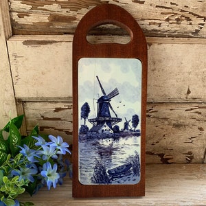 Vintage Delft Blue Charcuterie Board,  Delft Style Windmill Pattern, cutting board, cheese board tray
