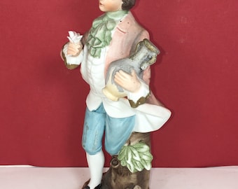 Porcelain Victorian Period Figurine Gentleman Carrying Flowers and Vase, French Home Decor