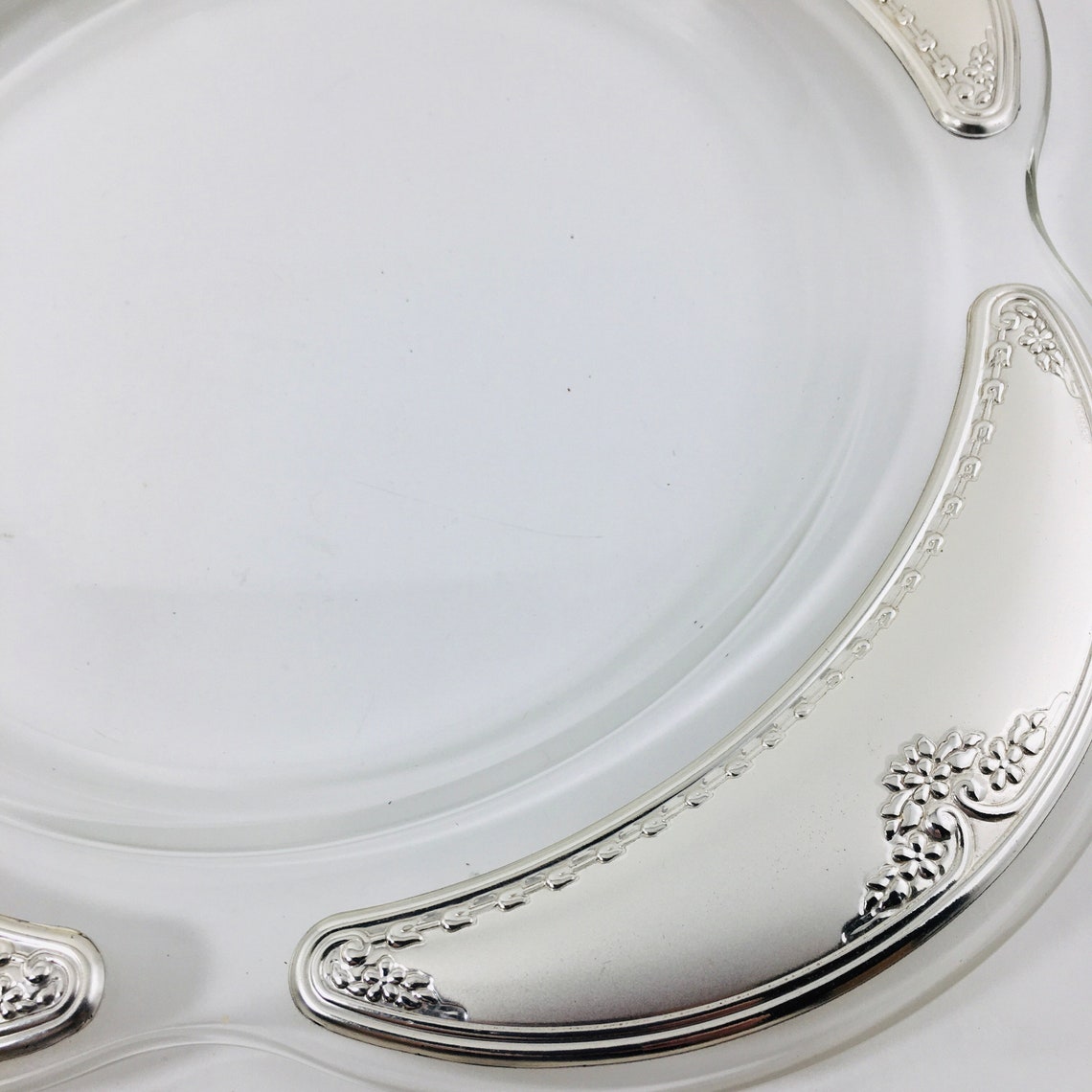 Serving Plate With Silverplate Edges Glass Plate Etsy
