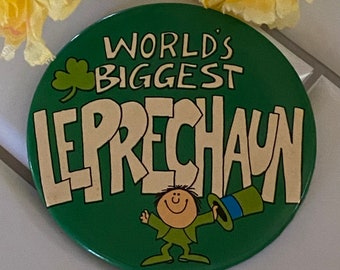 Pin de botón vintage del Día de San Patricio, el pin de metal verde Leprechaun más grande del mundo con Leprechaun, Pin Back Badge Pin