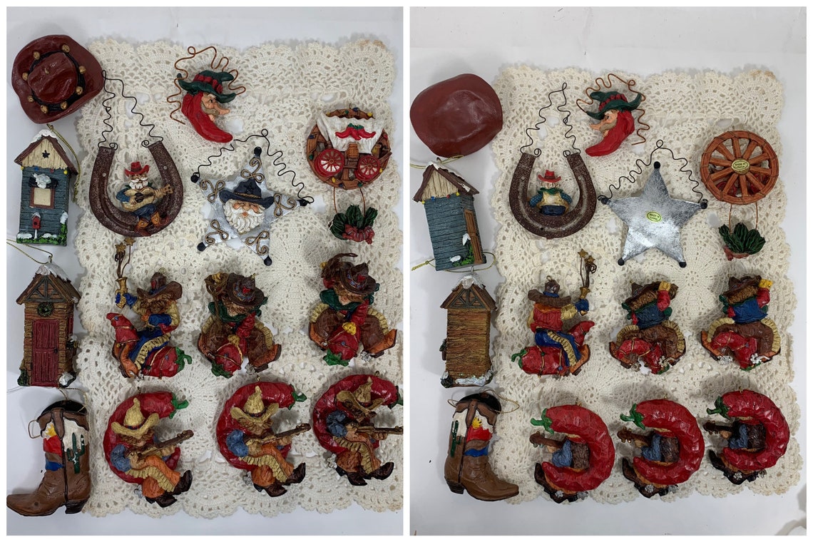 Western Themed Resin Christmas Ornaments Set of 14 Cowboy  Etsy UK