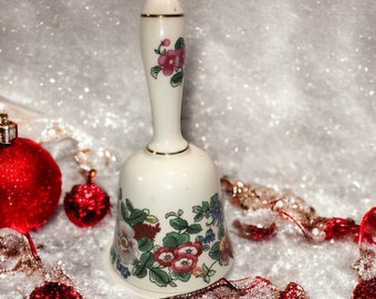 Vintage Handglocke von Crown Staffordshire, Tausend Blumen Fine Bone China Tischglocke