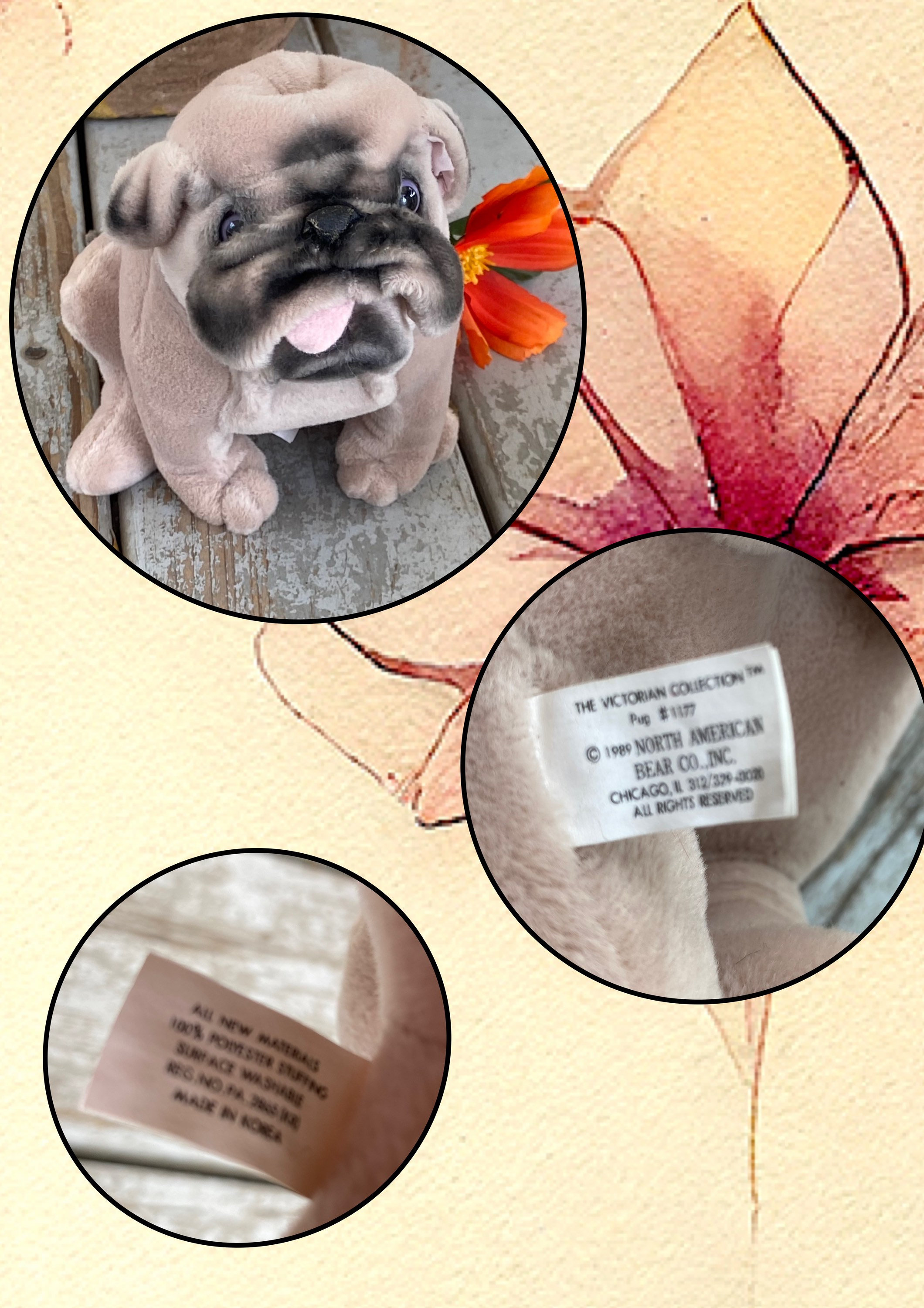 ヴィンテージ パグ 犬 North American Bear Co. - 舌を出したパグの