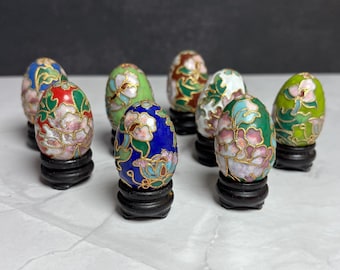 Œuf chinois cloisonné vintage – Bijou en émail floral, décor doré