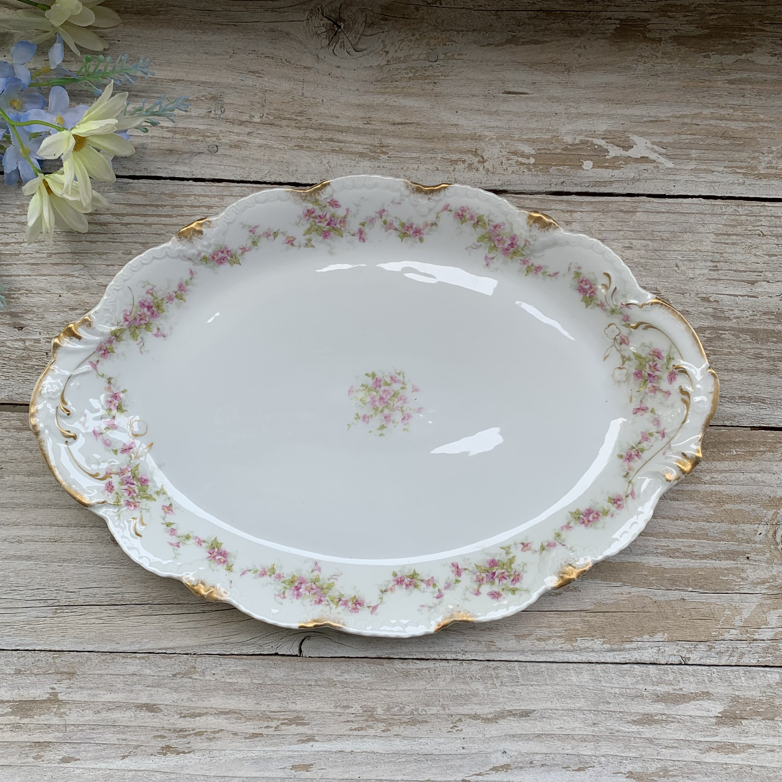 Theodore Haviland Limoges Sculptured Serving Platter 14 Inch Pink
