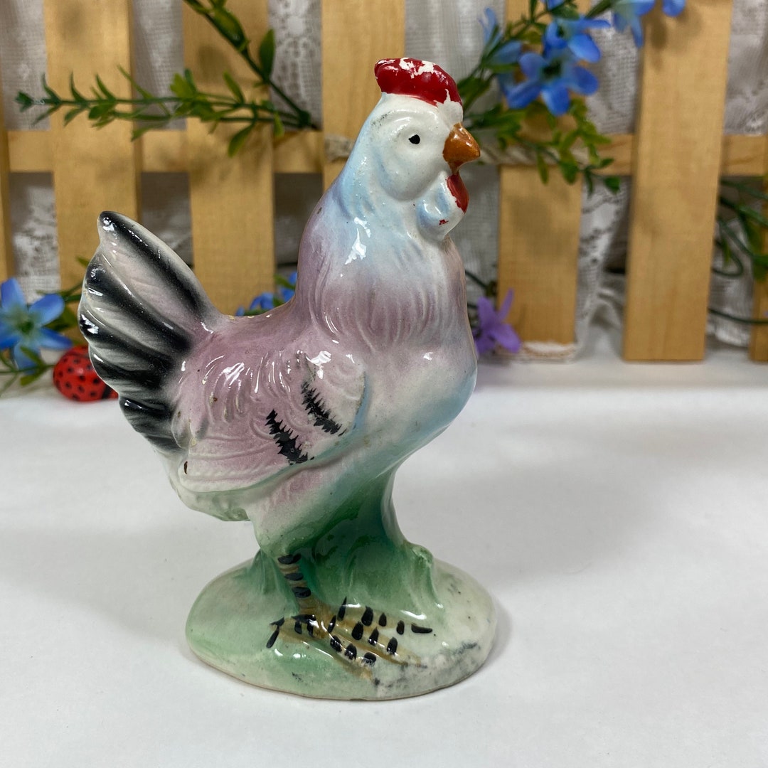 Porcelain Rooster Figurine Made in Japan, Chicken Farmhouse Decor