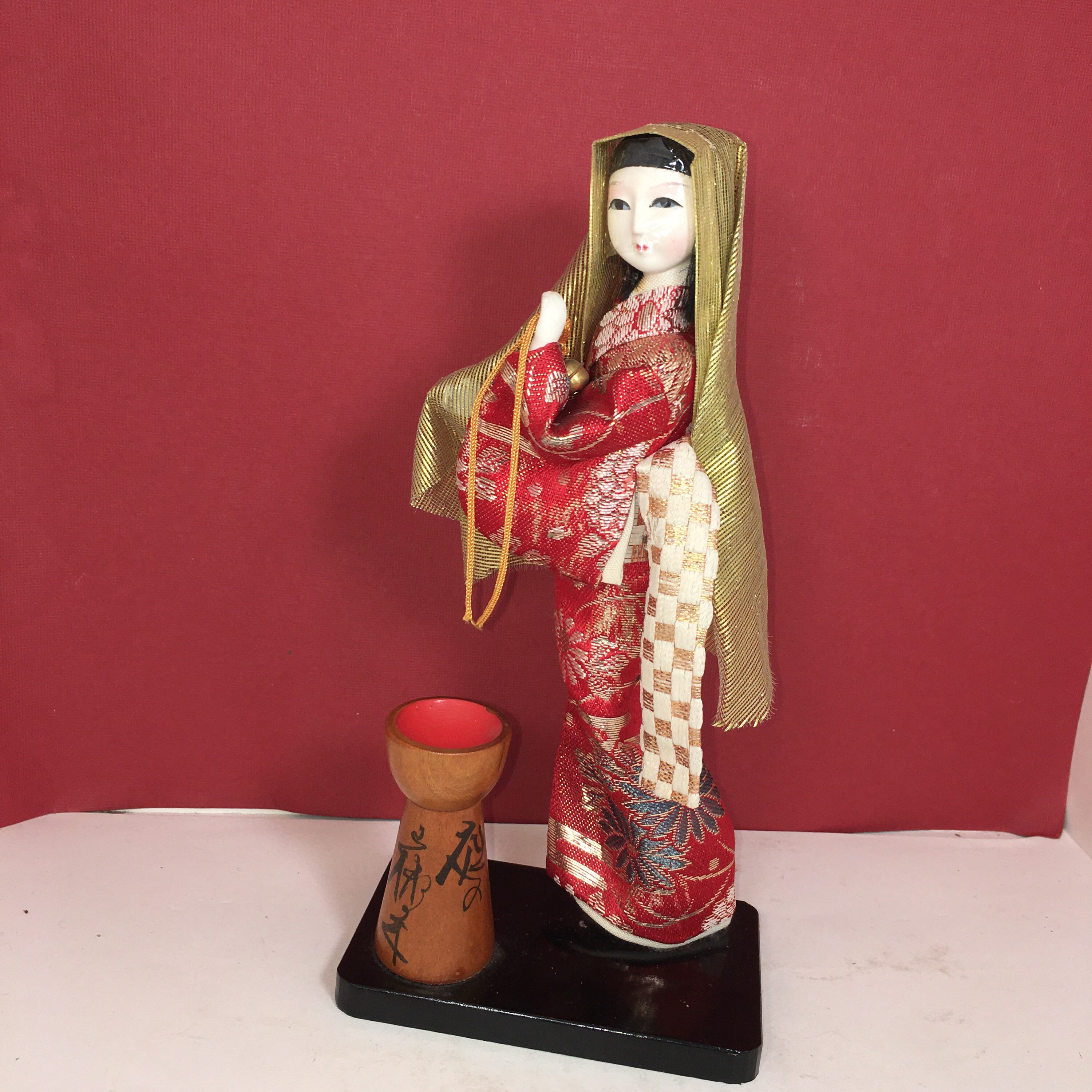 Vintage Geisha Doll in Red Silk Statue Japan Etsy