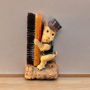 Vintage Shoe Brush Holder, Terrier Dog Shoe Brush Holder, Shoe Shine Accessories and Gifts for Men