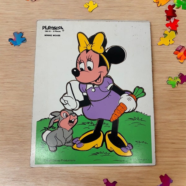Vintage Playskool Houtpuzzel met Minnie Mouse en Thumper, kinderpuzzels